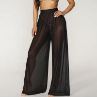 Spandex & Polyester Wide Leg Trousers & High Waist Women Casual Pants see through look & loose plain dyed Solid PC