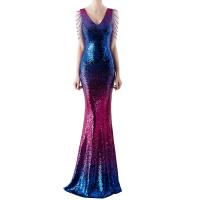 Polyester & Cotton Slim & floor-length & Mermaid Long Evening Dress deep V & backless plain dyed PC