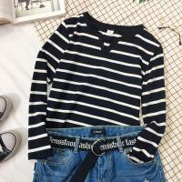 Polyester Slim Women Long Sleeve T-shirt & breathable Spandex patchwork striped PC