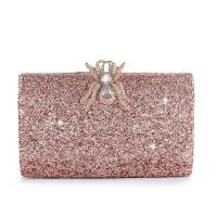 Satin hard-surface Clutch Bag with chain & dull polish & attached with hanging strap Sequin floral pink PC