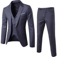 Polyester Slim Men Suit & three piece & breathable vest & Pants & coat Solid PC