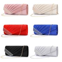 PU Leather Pleat Clutch Bag with chain & with rhinestone Unlined PC