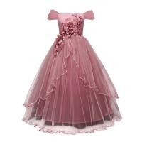 Polyester with flower & Princess Girl One-piece Dress & off shoulder Gauze Solid PC