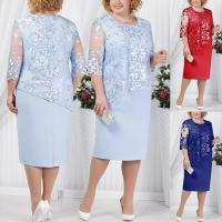 Polyester Slim & Plus Size One-piece Dress mid-long style patchwork Solid PC