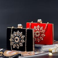 Satin & Velvet hard-surface & Box Bag & Easy Matching Clutch Bag attached with hanging strap & with rhinestone flower shape PC