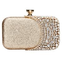 Satin & Polyester hard-surface & Box Bag Clutch Bag attached with hanging strap & with rhinestone Sequin PC