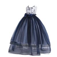 Polyester Princess Girl One-piece Dress with bowknot & breathable floral PC