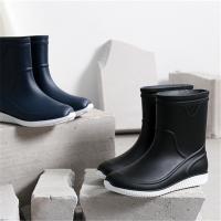 Plastic Cement Platform Rain Boots mid length tube & anti-skidding & thermal Solid PC