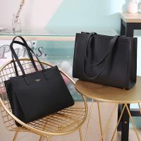 PU Leather Concise Shoulder Bag large capacity Solid black PC