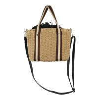 Straw Bucket Bag Woven Tote large capacity & attached with hanging strap Polyester striped PC