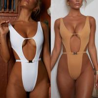 Polyester Quick Dry One-piece Swimsuit backless & with belt Solid PC