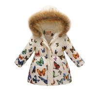 Cotton With Siamese Cap Girl Parkas mid-long style printed Cartoon PC