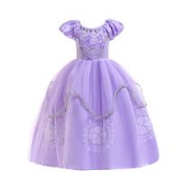 Polyester Soft & Princess Girl One-piece Dress & breathable patchwork purple PC