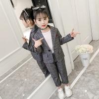 Mixed Fabric Children Clothes Set & for girl & two piece Pants & coat plaid gray PC