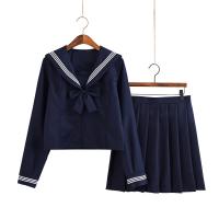 Polyester Schoolgirl Costume & breathable skirt & top Solid deep blue Set