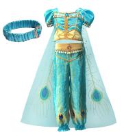 Polyester Children Halloween Cosplay Costume & for girl Cape & headband & Pants & top sky blue PC