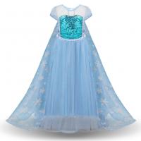 Gauze & Polyester & Cotton Ball Gown Children Princess Costume Sequin patchwork Solid blue PC