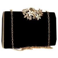 Suede hard-surface Clutch Bag with chain & attached with hanging strap & with rhinestone Satin & Rhinestone floral PC