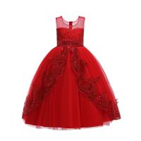 Polyester & Cotton Ball Gown Girl One-piece Dress with bowknot Sequin patchwork PC