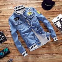 Denim Plus Size Men Coat & loose & with pocket & breathable frayed blue PC