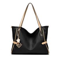 PU Leather Shoulder Bag with hanging ornament & large capacity Lichee Grain PC