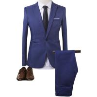 Polyester Slim Men Suit & two piece & breathable Pants & coat patchwork Solid Set