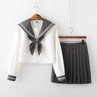 Polyester Schoolgirl Costume & breathable skirt & top Solid gray PC
