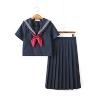 Viscose & Polyester Schoolgirl Costume & breathable skirt & top Solid deep blue PC