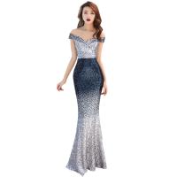 Polyester Slim & Mermaid Long Evening Dress & off shoulder & breathable plain dyed PC
