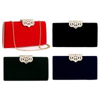 Velour Box Bag & Bridal Purse & Evening Party Clutch Bag attached with hanging strap & with rhinestone Brass Solid PC