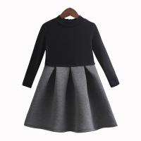 Cotton Pleated Girl One-piece Dress with bowknot & thermal patchwork black PC