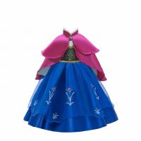 綿 子供プリンセスコスチューム マント & ドレス 刺繍 花 バラと青 セット