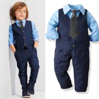 Cotton Slim Boy Clothing Set tie & vest & Pants & top Solid Navy Blue PC
