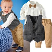 Cotton Slim Boy Clothing Set vest & Pants & top Solid gray PC
