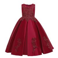 Satin & Polyester Princess Girl One-piece Dress & breathable & with beading Lace floral PC