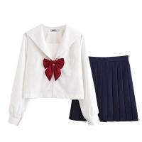 Polyester Schoolgirl Costume Necktie & skirt & top Solid white PC
