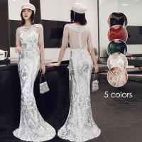 Polyester Waist-controlled & Mermaid Long Evening Dress Solid PC