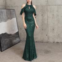Polyester Slim & Mermaid Long Evening Dress & off shoulder & breathable patchwork Solid PC
