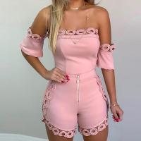 Polyester Off Shoulder & scallop Women Romper Solid PC