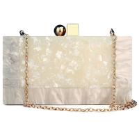 Acrylic & Polyester Box Bag & Clutch Shoulder Bag with chain & soft surface Marbling white PC