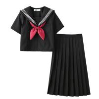Cotton Schoolgirl Costume & breathable skirt & top Solid black PC