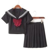 Polyester Schoolgirl Costume & breathable skirt & top & coat Solid black PC