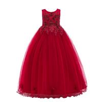 Polyester Ball Gown Girl One-piece Dress with bowknot & large hem design Gauze & Cotton floral PC