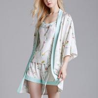 Polyester Sexy Pajama Set & three piece & breathable short & robe & camis white and green PC