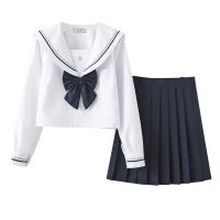 Polyester Schoolgirl Costume & breathable skirt & top Solid blue PC