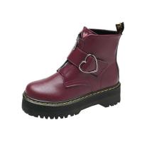 Rubber & PU Leather Flange Women Martens Boots Solid Pair