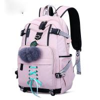 Nylon Backpack large capacity & with fur ball & with USB interface Polyester letter PC