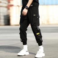 Cotton Men Sports Pants & loose & with pocket plain dyed Solid black :3XL PC