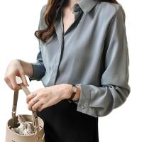 Chiffon Slim & Plus Size Women Long Sleeve Shirt patchwork Solid PC