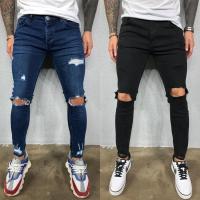 Cotton Middle Waist Men Jeans & skinny frayed PC